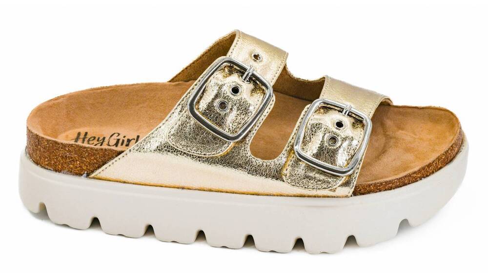 NEW HEY GIRL BY CORKYS women's crinkle metallic sandal in gold